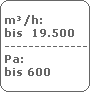 m/h:
 bis  19.500
 -------------------------
 Pa:
 bis 600